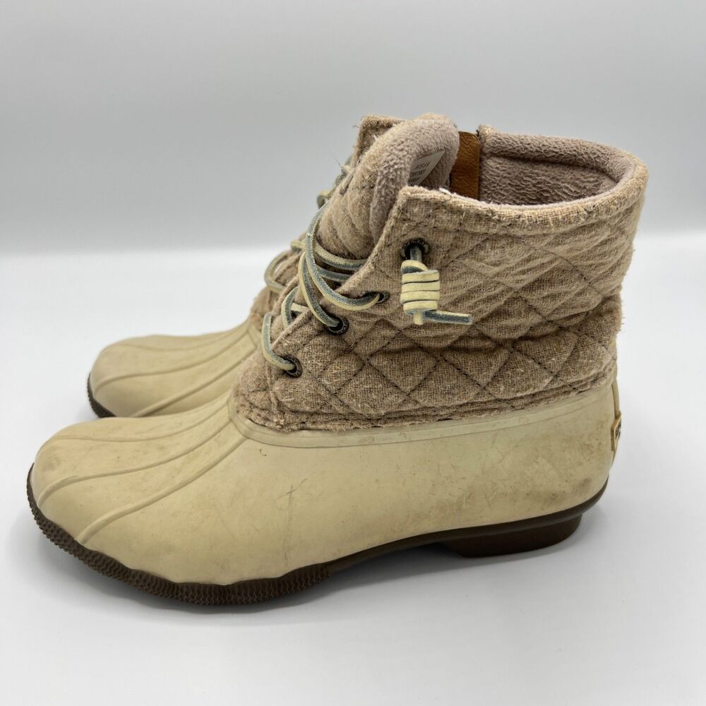 Sperry Saltwater Waterproof Rubber Duck Rain Boots Size 8M Quilted Oyster